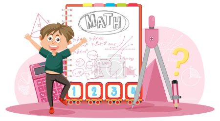 Illustration for Boy with math equation banner illustration - Royalty Free Image