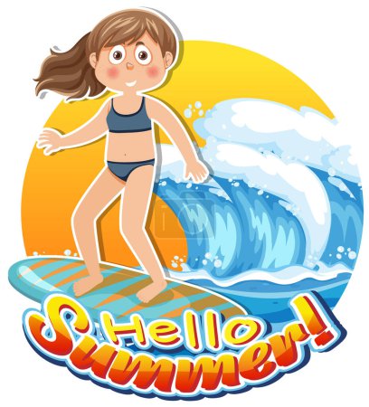 Téléchargez les illustrations : Hello summer word with kid character illustration - en licence libre de droit