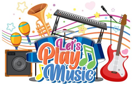 Illustration for Lets play music text for poster or banner design illustration - Royalty Free Image