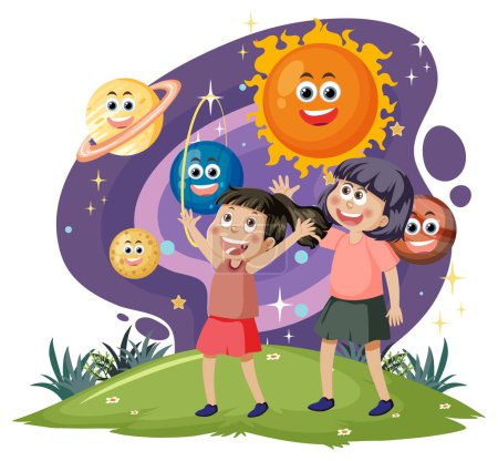 Ilustración de Niños en astronomía tema ilustración - Imagen libre de derechos