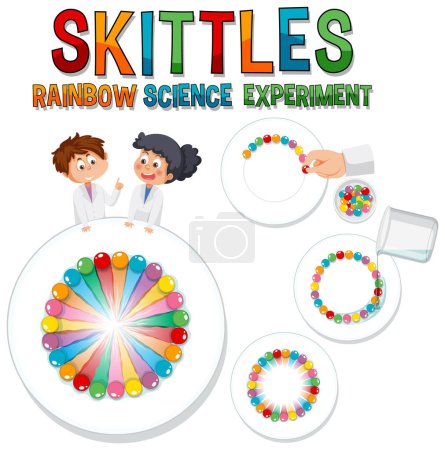 Illustration for Rainbow skittles science experiment illustration - Royalty Free Image
