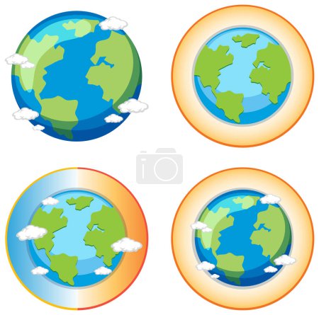 Ilustración de Set of globe with global warming illustration - Imagen libre de derechos