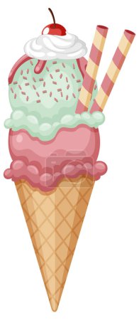 Téléchargez les illustrations : Ice cream wafer cone with toppings illustration - en licence libre de droit
