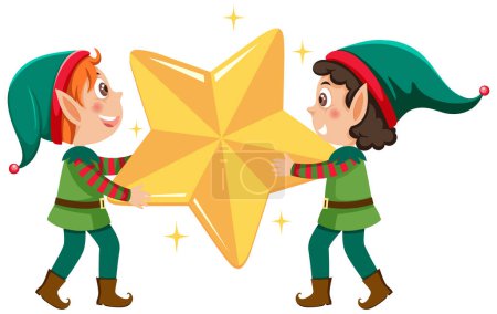 Téléchargez les illustrations : Little elves holding star together illustration - en licence libre de droit
