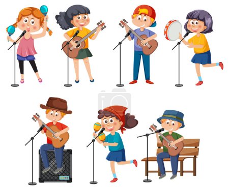 Illustration for Set of different kids playing music illustration - Royalty Free Image