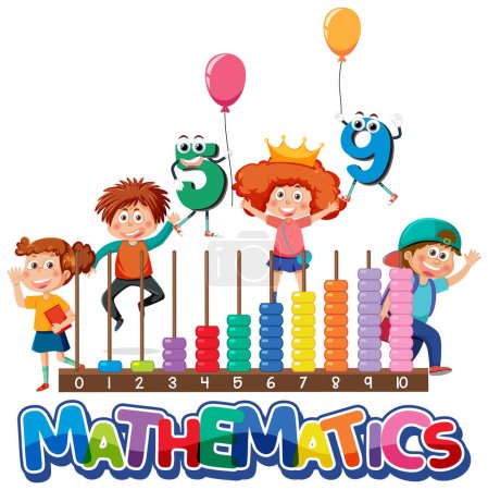 Téléchargez les illustrations : Children cartoon character with math and number theme illustration - en licence libre de droit