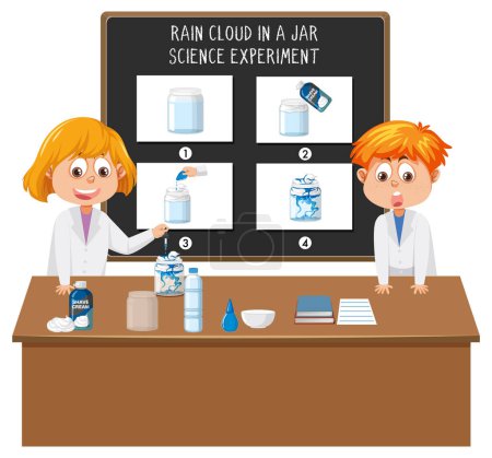 Téléchargez les illustrations : Nuage de pluie dans un pot science expérience illustration - en licence libre de droit