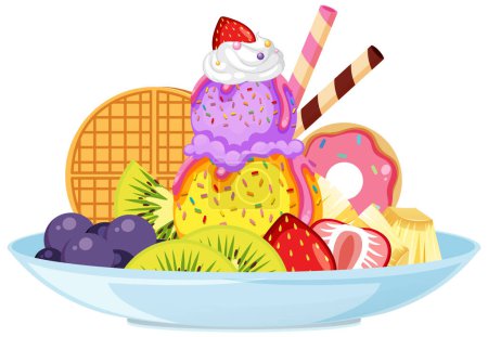Ilustración de Ice cream sundae with fruit toppings illustration - Imagen libre de derechos