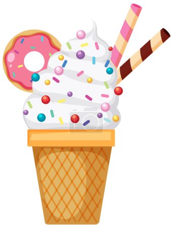 Téléchargez les illustrations : Ice cream cone with toppings illustration - en licence libre de droit