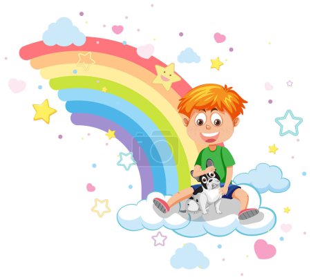 Téléchargez les illustrations : Enfants heureux sur l'illustration arc-en-ciel - en licence libre de droit