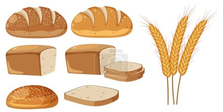 Téléchargez les illustrations : Set of bread and wheat illustration - en licence libre de droit