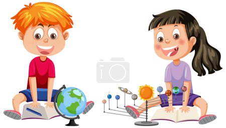 Téléchargez les illustrations : Enfants scientifiques faisant des expériences scientifiques illustration - en licence libre de droit