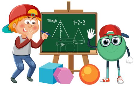 Ilustración de Kid with math equation on blackboard illustration - Imagen libre de derechos