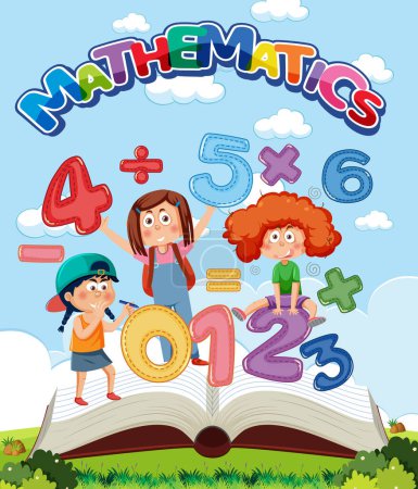 Ilustración de Children cartoon character with math and number theme illustration - Imagen libre de derechos