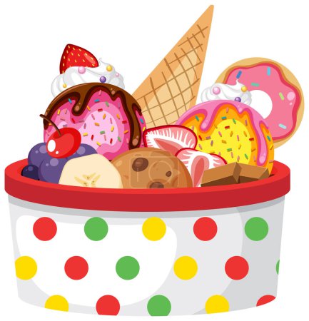 Téléchargez les illustrations : Ice cream sundae with fruit toppings illustration - en licence libre de droit