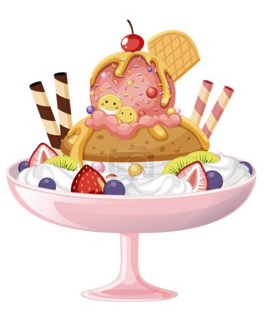 Téléchargez les illustrations : Ice cream in bowl with toppings illustration - en licence libre de droit