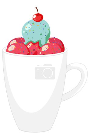 Téléchargez les illustrations : Strawberry and mint ice cream in mug illustration - en licence libre de droit