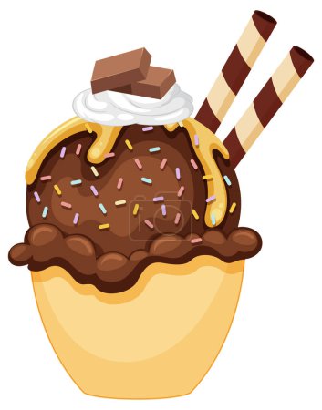 Illustration for Chocolate ice cream served in a bowl illustration - Royalty Free Image