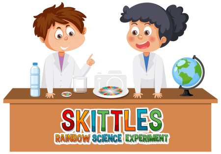 Téléchargez les illustrations : Student doing skittles rainbow science experiment illustration - en licence libre de droit