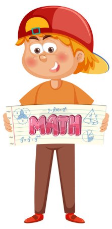 Téléchargez les illustrations : Boy holding math banner illustration - en licence libre de droit