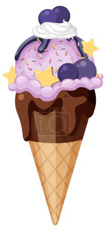 Téléchargez les illustrations : Ice cream wafer cone with toppings illustration - en licence libre de droit