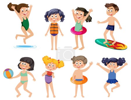 Illustration for Set of kids character with summer element illustration - Royalty Free Image