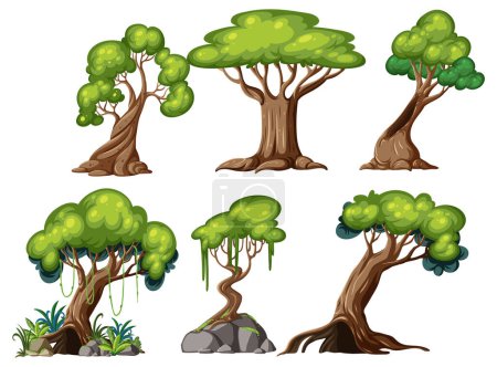 Téléchargez les illustrations : Set of different fairytale trees illustration - en licence libre de droit