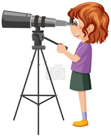 Illustration for A girl looking through telescope illustration - Royalty Free Image