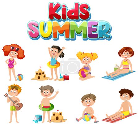 Téléchargez les illustrations : Summer kids characters set illustration - en licence libre de droit