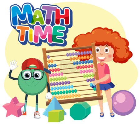 Illustration for Girl with abacus and mathematic geometry shape illustration - Royalty Free Image