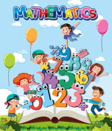 Téléchargez les illustrations : School kids with math theme outdoor background illustration - en licence libre de droit