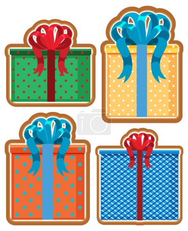 Téléchargez les illustrations : Coffret cadeau de Noël collection de biscuits au pain d'épice illustration - en licence libre de droit