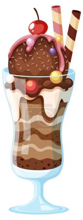Téléchargez les illustrations : Ice cream sundae served in a glass illustration - en licence libre de droit