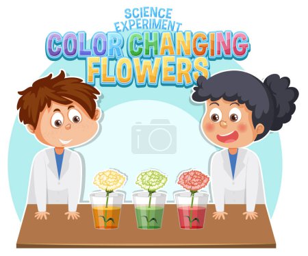 Illustration for Color Changing Flowers Science Experiment illustration - Royalty Free Image