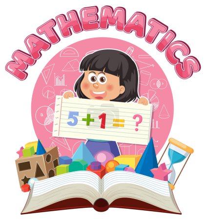 Illustration for Kid with math element banner illustration - Royalty Free Image