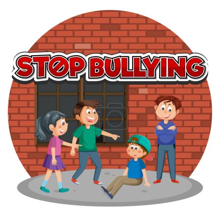 Illustration for Stop Bullying text with cartoon character illustration - Royalty Free Image
