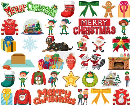 Téléchargez les illustrations : Illustration des personnages et éléments de Noël - en licence libre de droit