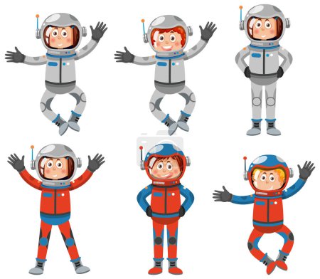 Ilustración de Set of astronaut cartoon characters illustration - Imagen libre de derechos