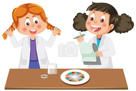 Illustration for Student kids doing science experiment illustration - Royalty Free Image