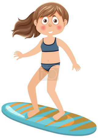 Téléchargez les illustrations : Une fille debout sur une planche de surf illustration - en licence libre de droit