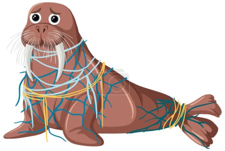 Téléchargez les illustrations : Plastic pollution on marine life concept illustration - en licence libre de droit