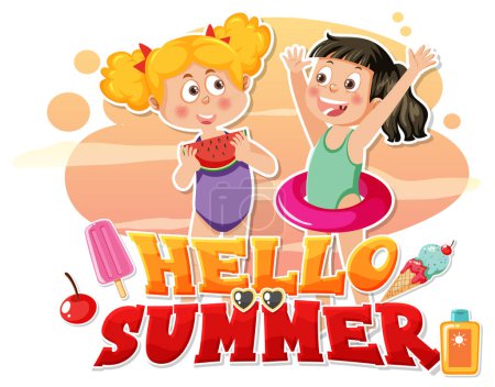 Ilustración de Hello summer text for banner or poster design illustration - Imagen libre de derechos