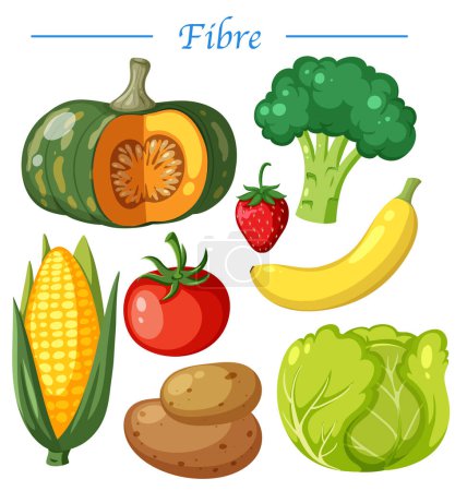 Téléchargez les illustrations : Légumes et fruits avec illustration en fibre textuelle - en licence libre de droit