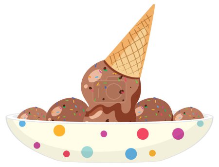 Téléchargez les illustrations : Chocolate ice cream in a bowl illustration - en licence libre de droit