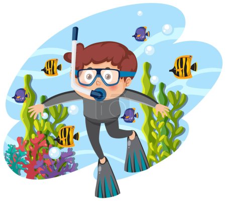 Illustration for A boy wearing snorkeling mask illustration - Royalty Free Image