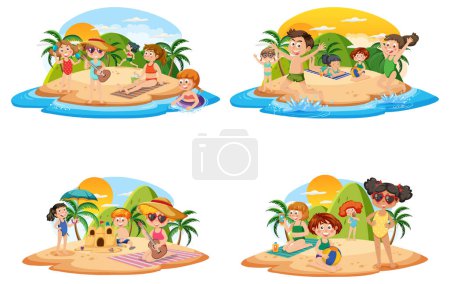 Ilustración de Children playing on the beach in summer isolated illustration - Imagen libre de derechos