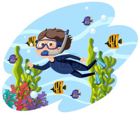 Illustration for A boy wearing snorkeling mask illustration - Royalty Free Image