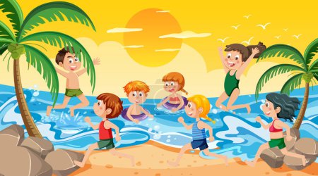 Illustration for Kids on summer beach vacation illustration - Royalty Free Image
