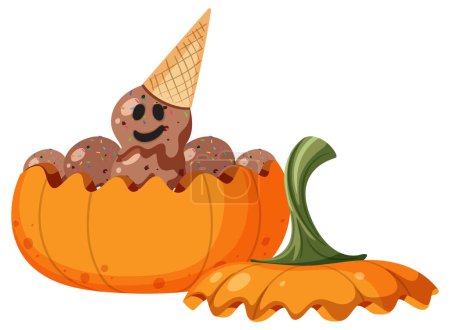 Téléchargez les illustrations : Ice cream in pumpkin illustration - en licence libre de droit