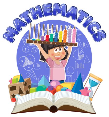Illustration for Girl holding abacus math banner illustration - Royalty Free Image